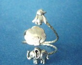 elephant penguin tree silver ring wrap style