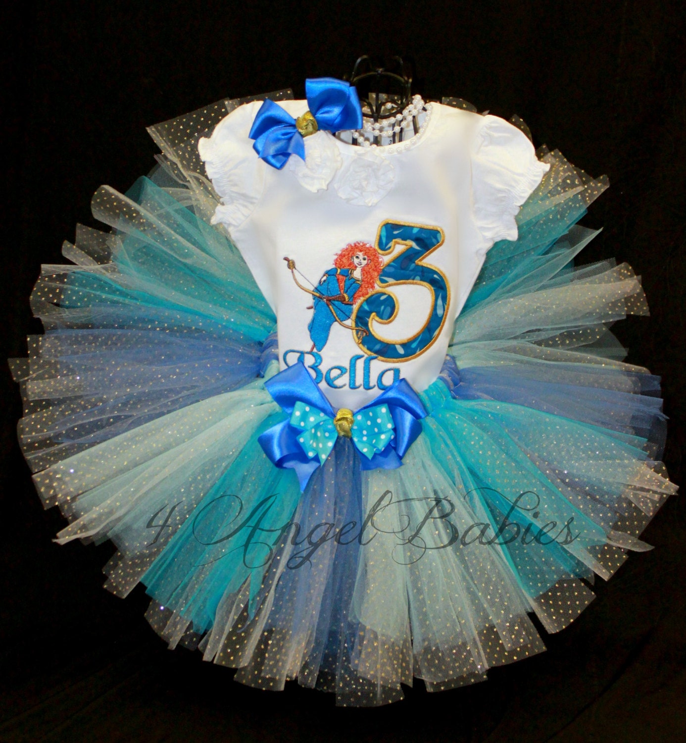 Disney Inspired MERIDA from BRAVE Personalized Applique Embroidered First Birthday Tutu Outfit Choose Size 12m, 24m, 4T, 5, 6, S, M, L