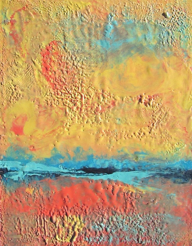 Original Encaustic Painting, Bee's Wax -Blue Horizon 11 x 14