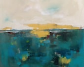 Colorful Blue Green Abstract Landscape Original Acrylic Painting - Blue Green Mix  22 x 28
