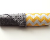 Yellow and Gray Chevron Minky Dot Blanket