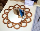 12" Geometric WALL VANITY MIRROR on Cherry Mid Century Modern Style Design with Ornate Wood Frame