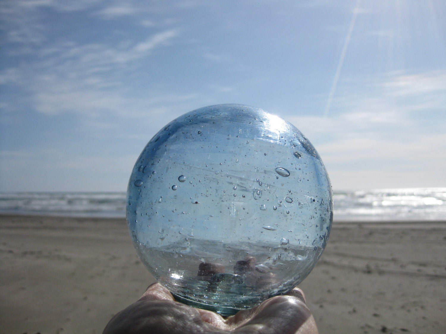 Japanese Glass Fishing Float - Grapefruit Size, Light Blue