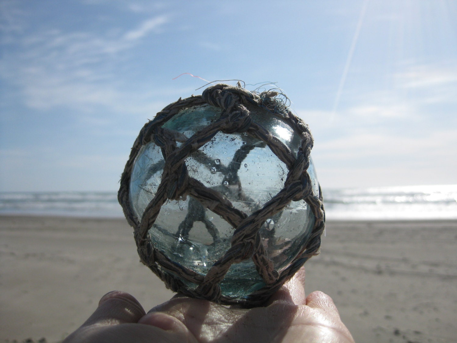 Japanese Glass Fishing Float -  Baseball Size, Original Net