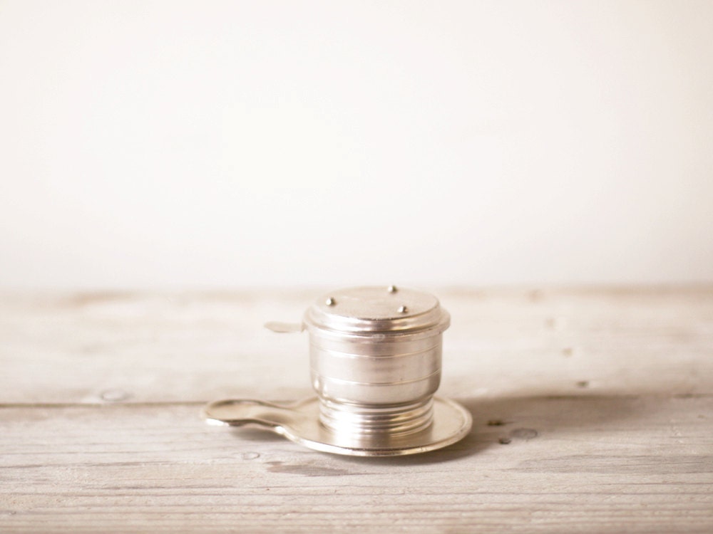 Vintage one cup coffee - French bistro cup, Aluminum drip o lator