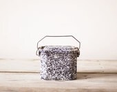 Vintage enamel lunch box, French blue and white enamel lunch pail