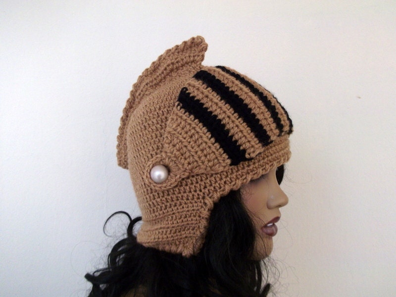 Crochet Knight Hat-Knight Hat with Movable and Detachable Face Mask-for fantasy and adventure play-Medieval knight helmet hat