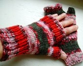 Hand Knit Women'sl Hand Warmers - Fingerless Gloves/Mittens With Thumb -Warm and Soft - Beautiful Christmas Colors