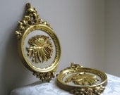 Syroco Gold Ornate Floral Hollywood Regency Glam Wall Plaques Set, Barbola Flourish 1977 USA