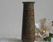 Vintage Brass Vase India Bohemian Engraved Metal Pink Paisley Intricate Design Bollywood