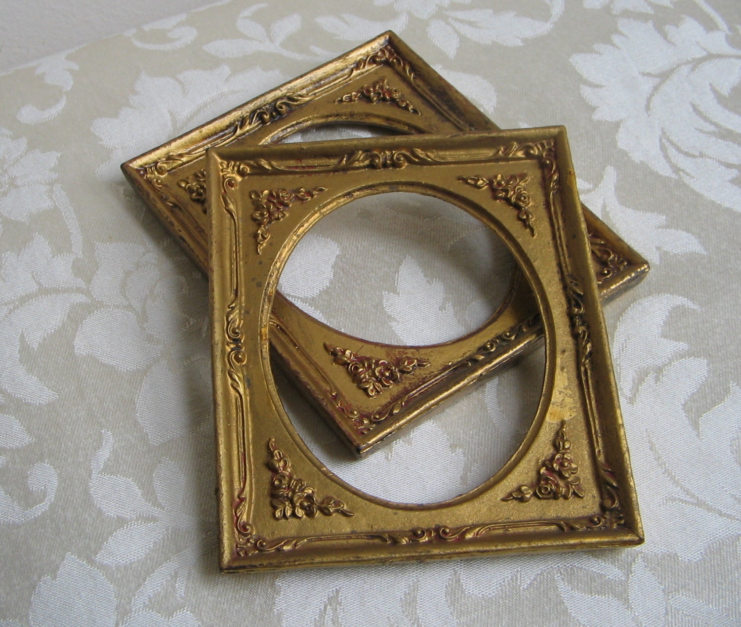 Vintage Gold Picture Frames Barbola Small Set of 2, Faux Wood Italy, Art Supplies, Victorian Paris Apartment