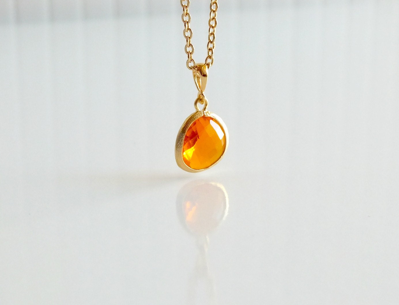 Indian Yellow Glass Stone Necklace with Gold Filled Chain - Also Available in Silver, Wedding Jewelry, Fashion for Mom