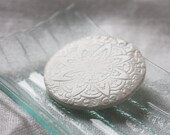 Brooch Shawl Scarf Pin / White Faux Porcelain Circle Pin