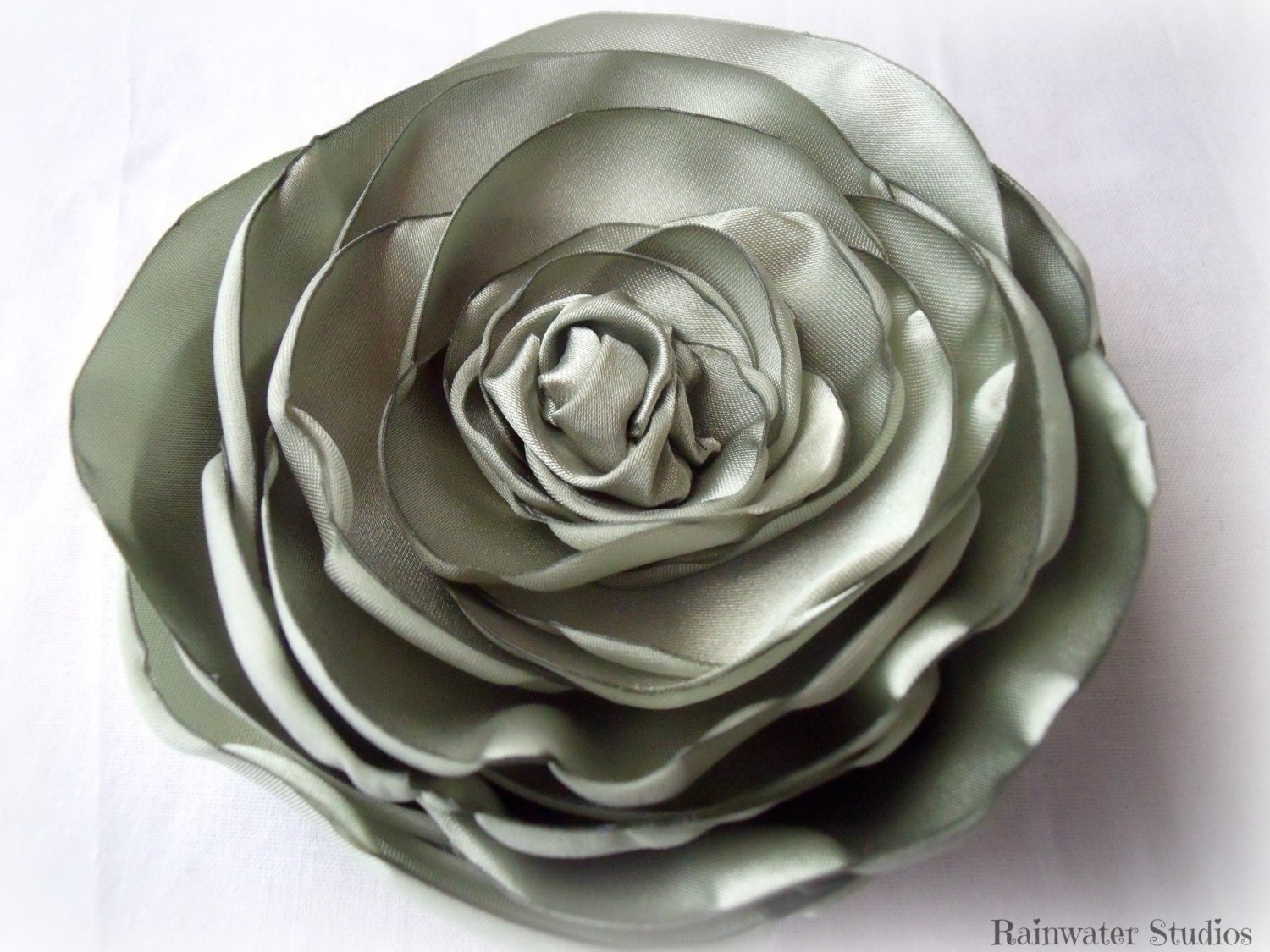 Wedding Hair Flower - Moss Green Satin Hair Flower, Bridal Accessory, Made To Order