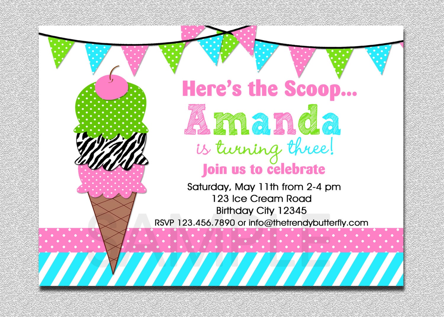 Ice Cream Birthday Invitations Ice Cream Birthday Party Invitations Il_570xn