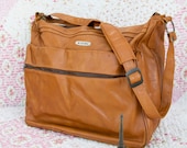 Jeanne, French Vintage, 1970s Tan Leather Satchel, Handbag, Carry on, Luggage Bag, Travel Bag from Paris