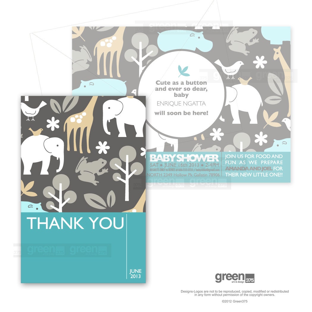 Thank You Card // Michael Miller Sea Zoology Pattern // HQ Digital file (JPG) // baby