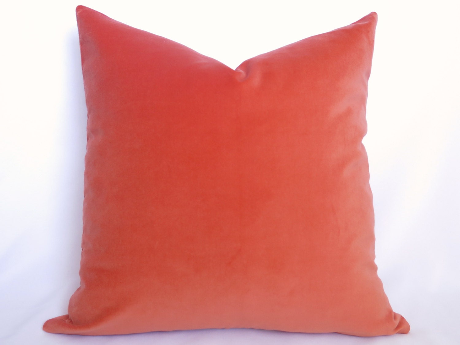 Cotton Velvet Pillow - Coral - Orange - 20 inch - BOTH SIDES - Coral Pillow - Velvet Pillow - Orange Pillow - Decorative Pillow - Designer