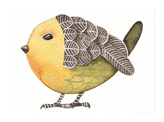 Aceo Miniature Watercolor Original Painting Art Bird - Bird No 54 - by Lorisworld