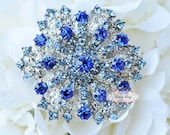 RD109 Gorgeous Sapphire Blue Rhinestone Metal Brooch Pin Wedding Bridal Brooch Statement Jewelry Crystal Bouquet