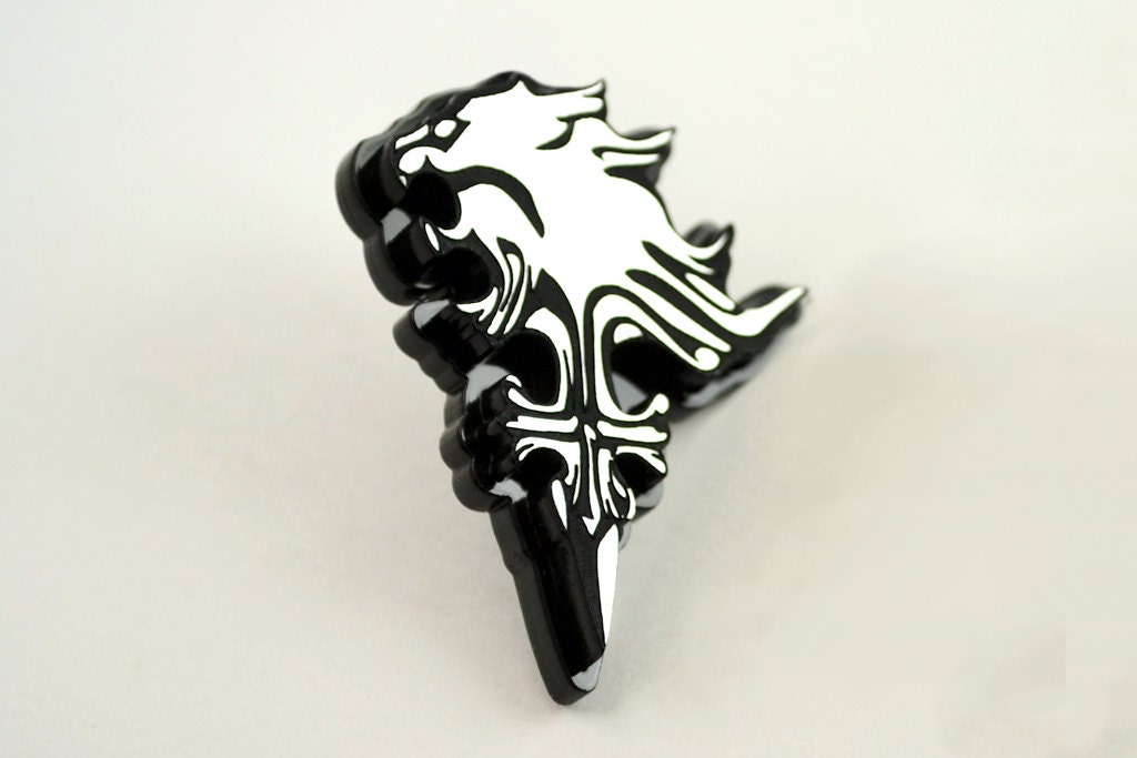 Final Fantasy Lion's Crest Tie Tack - Pin Badge - Bag Pin - Laser Engraved Silver on Black