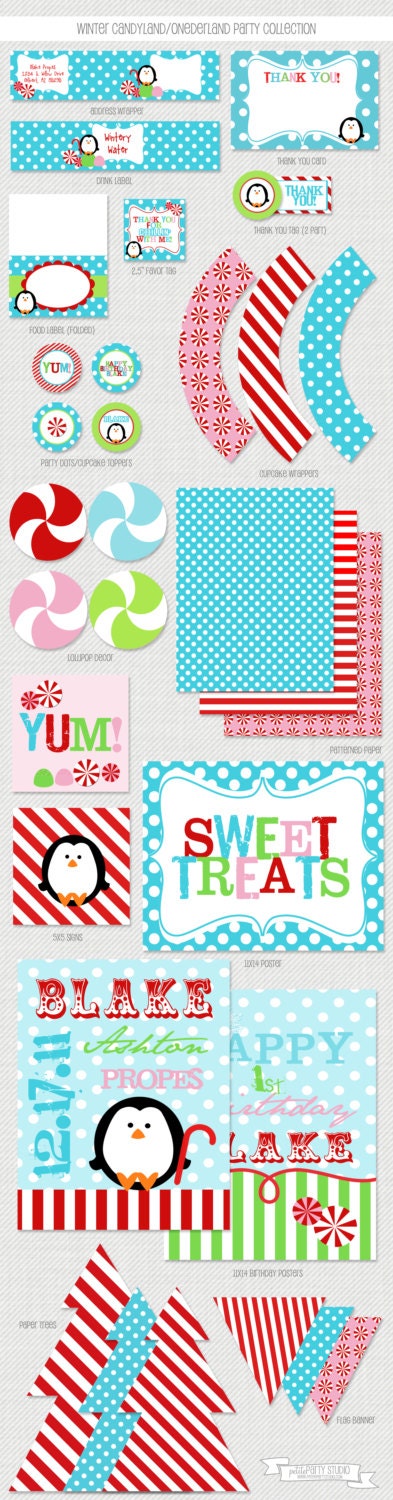 Winter Candyland - Wonderland - Onederland - Printable Party Collection - Petite Party Studio