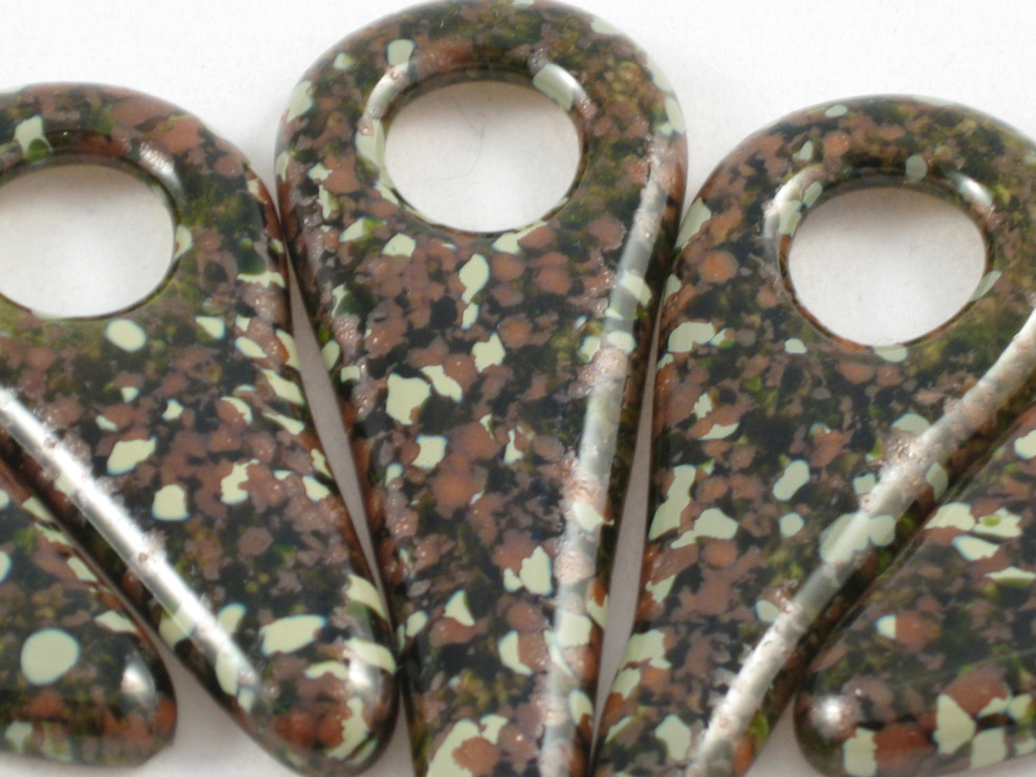 Camoflauge Organic Brown Green Tan Tribal Set 5 Pate de Verre Glass Handmade SRA OOAK Bead NLC Beads leteam