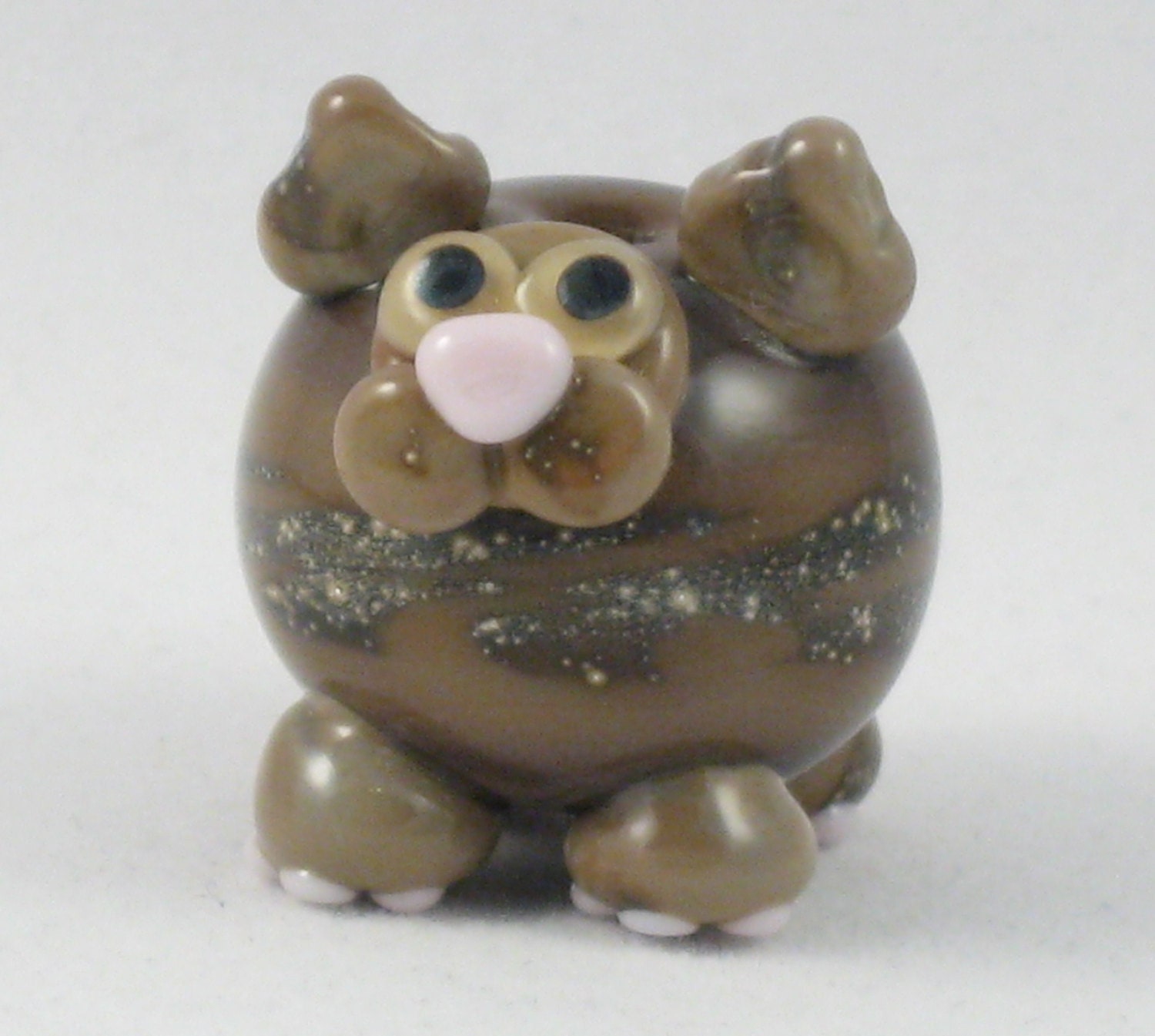 Tan Organic Tabby Fat Cat Kitten Lampwork Glass Homemade SRA Bead NLC Beads leteam