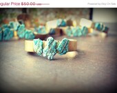 MEMORIAL DAY SALE Lux Three Stone Stacking Brass Bracelet Bohemian Arizona Turquoise Gemstone Cuff