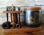 Vintage Pipe Stand or Holder With Porcelain Tobacco Humidor
