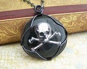 Pirate Necklace with treasury map - Jolly Roger Pendant - wire wrapped pirate pendant - skull and crossbones
