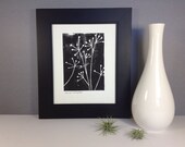 Botanical Cottage Chic Decor Linocut POSTER Black and White Flowers Print 8x10