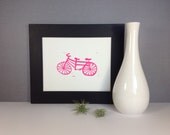 BIKE Art Poster -  Pink Tandum Bike linocut 8x10