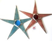 Grid Star- 8.5 inch red or blue lacquered and stained glass