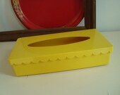 Vintage Canary Yellow Plastic Tissue Box Holder Scalloped Edge Hinged Lid Wall Mount