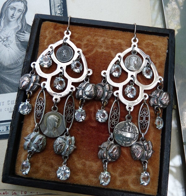 SALE:  Virgin Mary Ex Voto Chandelier Earrings, Talismans for the Passionate, by RusticGypsyCreations