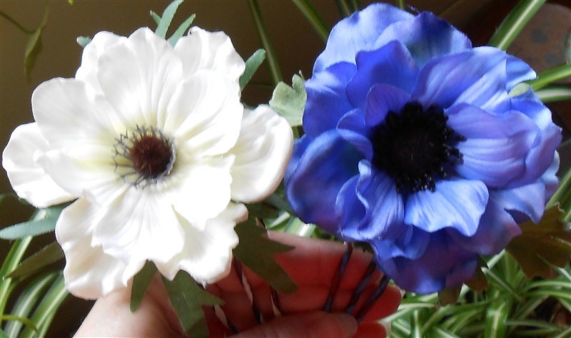 Silk Flower Headbands, Blue Violet or Cream Ivory -  Anemone Flowers Headband - Flower Hair Accessories