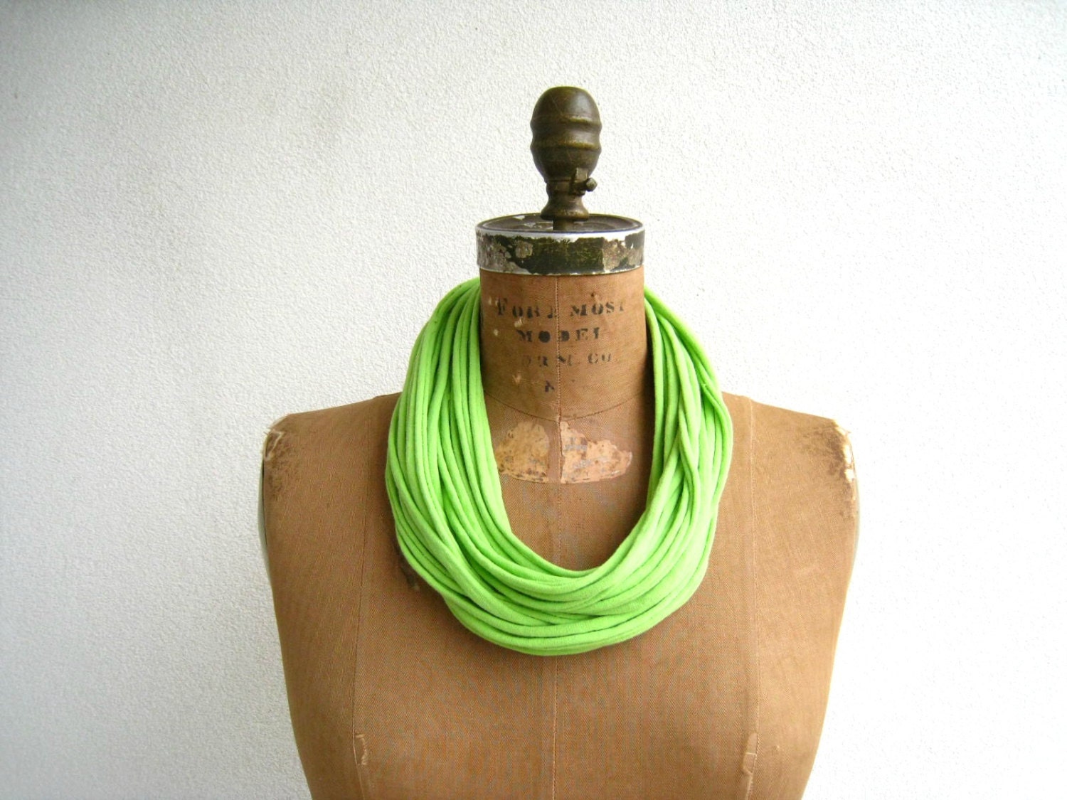 Recycled T Shirt Necklace / Long Short Choker / Neon Lime Green / Fashion / Women / Scarf Necklace / Cotton / Soft / ohzie - ohzie