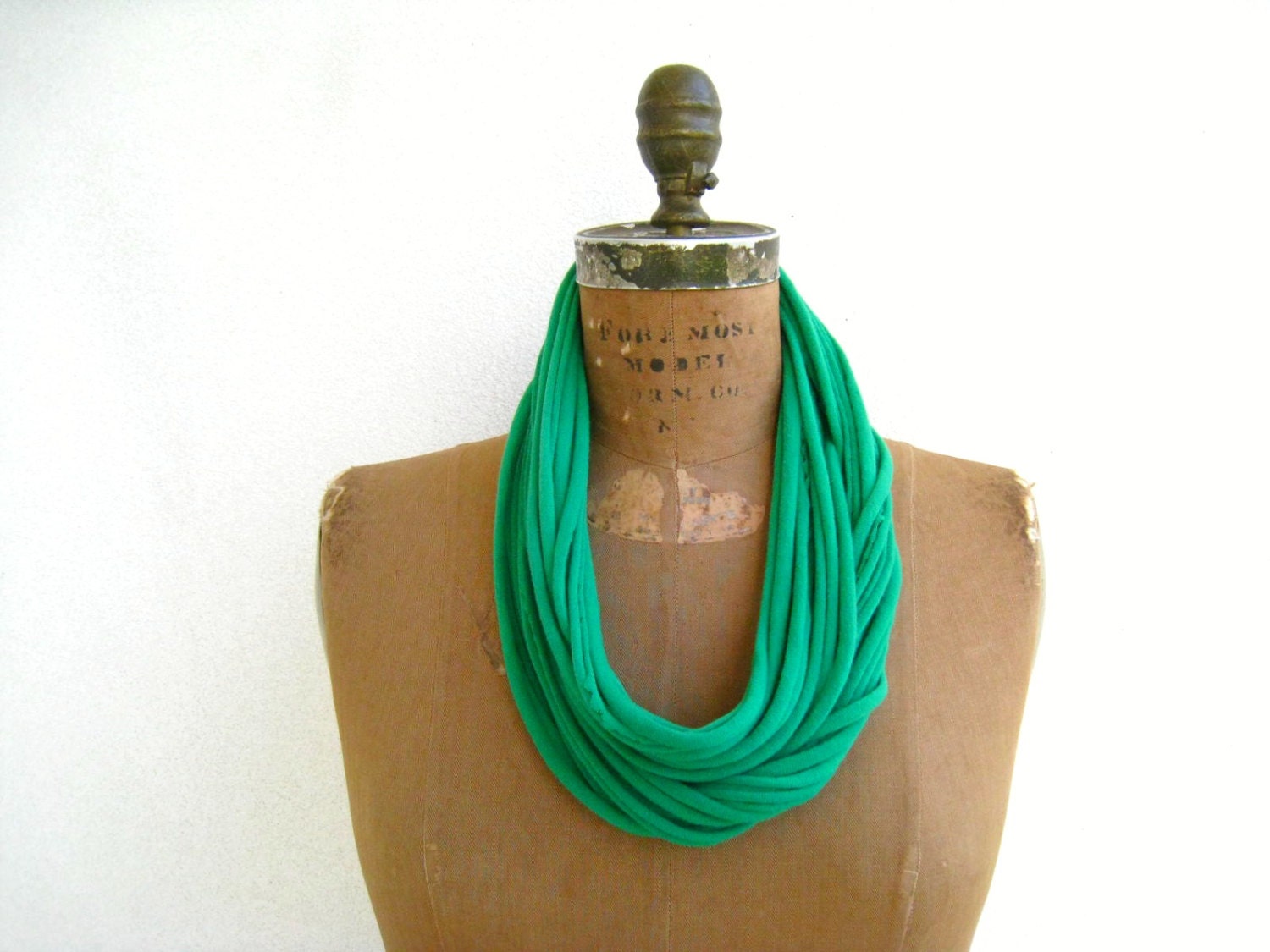 Emerald Green T Shirt Necklace / Long Short Choker / Recycled / Women / Cotton / Fashion / Fun / Soft / Gift for Her Under 20 / by ohzie