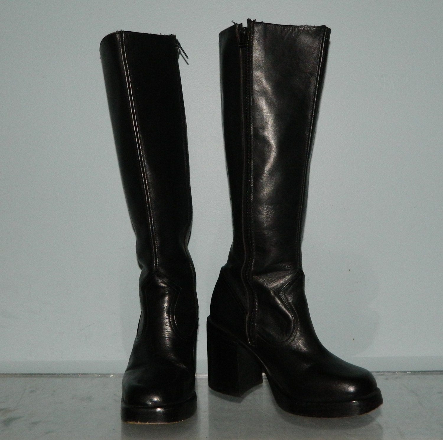 vintage 90s platform boots 70s style size 5.5 black leather