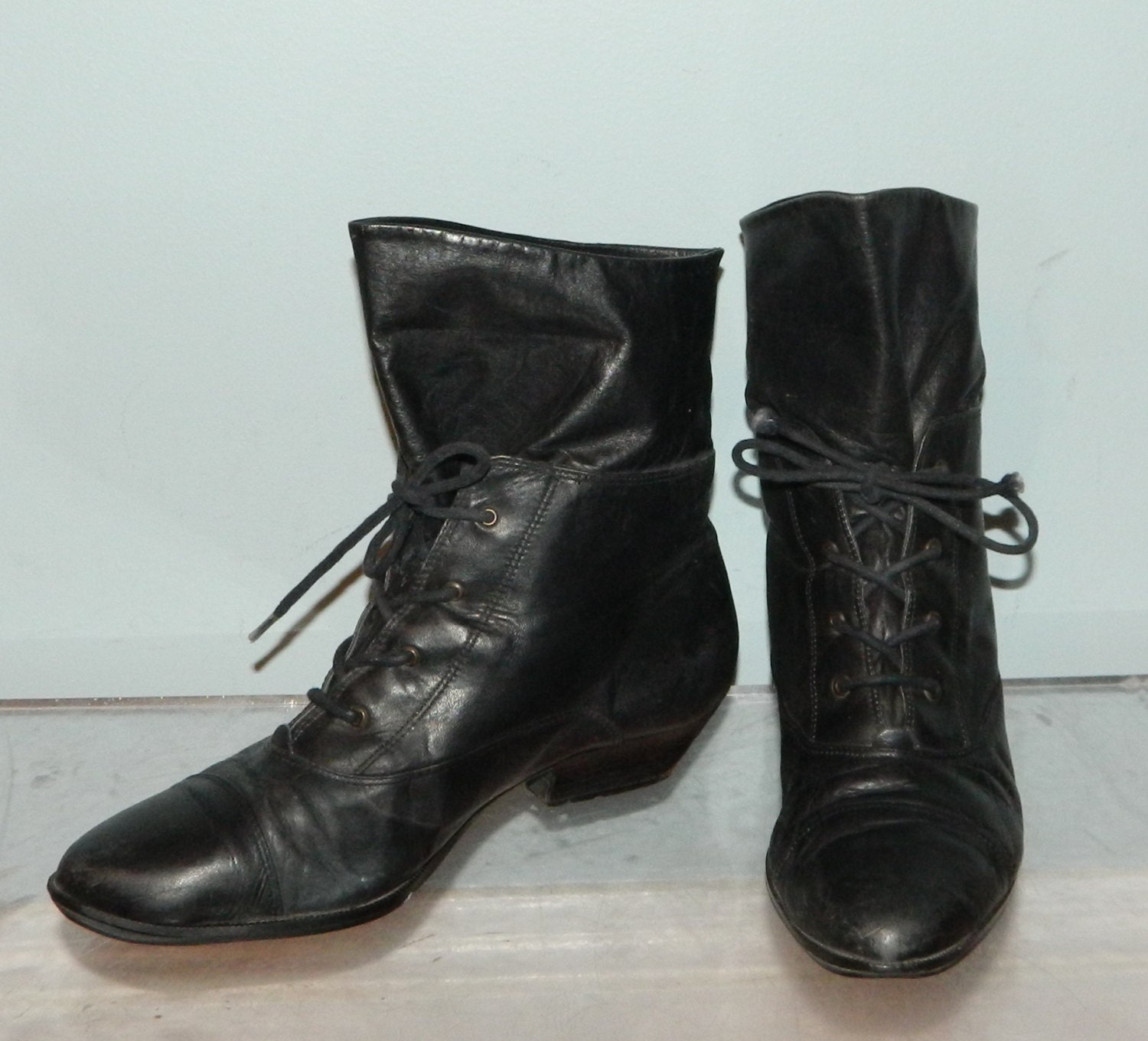 vintage lace up granny boots size 7 black leather nine west