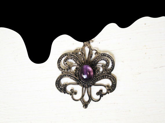 Sterling Silver Pendant . Victorian Style . 1970s 80s