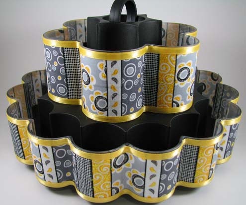 Yellow and Gray Striped Altered Pampered Chef Spice Rack Caddy - Carrousel Organizer