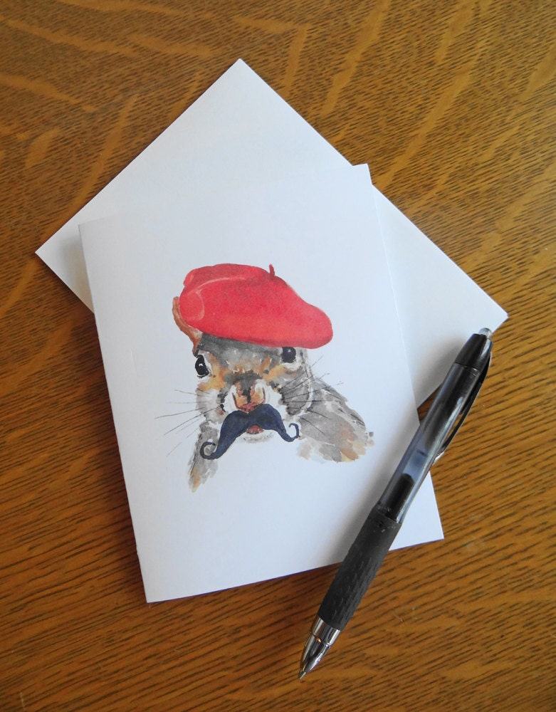 Squirrel Card, Greeting Card, Blank Card, Squirrel Watercolour, French Squirrel, Papergoods