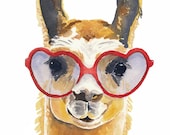 Llama Watercolour PRINT - 8x10 Art Print, Heart Shaped Glasses, Llama Illustration