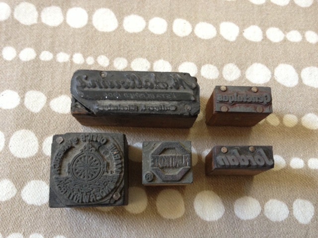 Set of 5 Vintage Industrial Themed Woodblocks Set 6