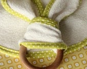 Organic Sherpa and cotton Bunny Ear Teething Ring with USA grown maple wood ring