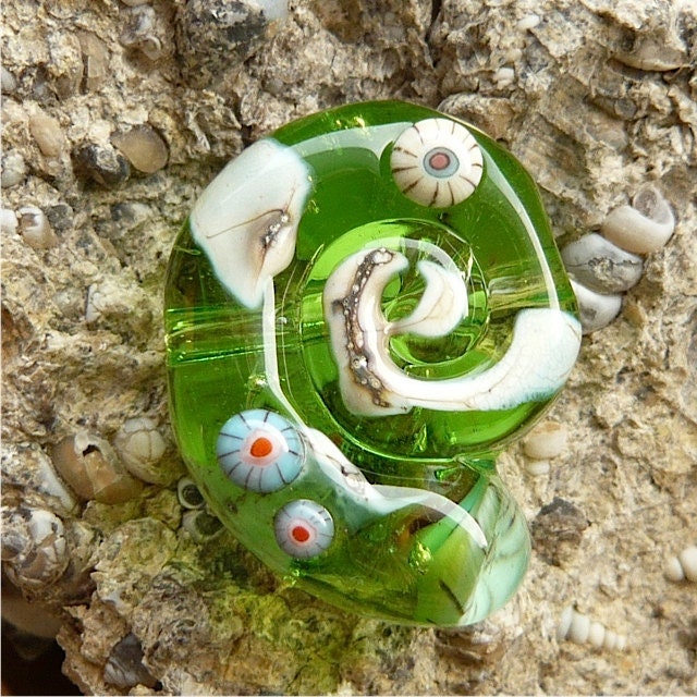 Green Spiral Shell Glass Bead Ocean Findings