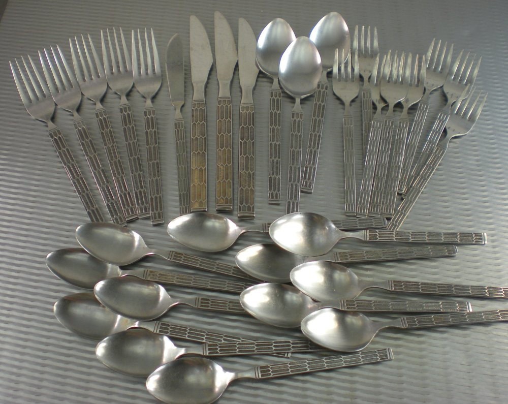 ... . Orleans Silver AEGEAN - Japan Stainless Flatware - Mid Century Mod