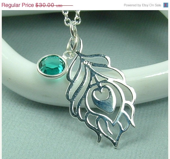On Sale 10 % off Peacock Feather Necklace - Silver Peacock Jewelry , Feather Necklace ,Animal Jewelry , Bohemian Necklace
